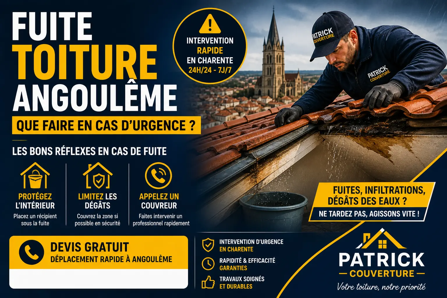 fuite toiture Angoulême infiltration urgence couvreur Charente
