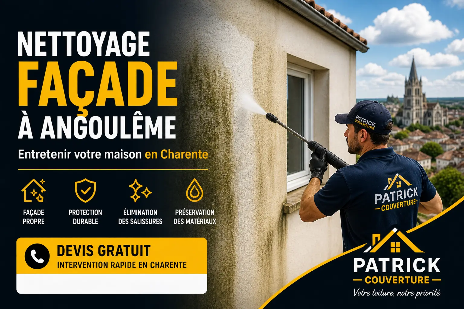 nettoyage façade Angoulême nettoyage mur extérieur Charente