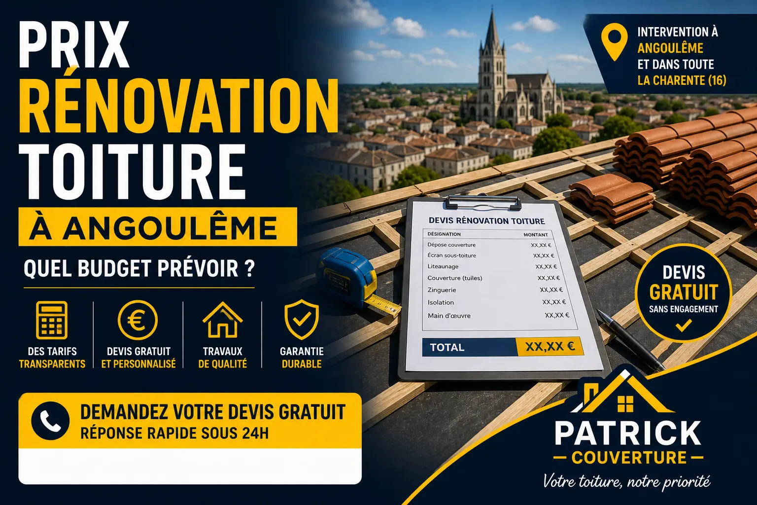prix rénovation toiture Angoulême devis couvreur Charente