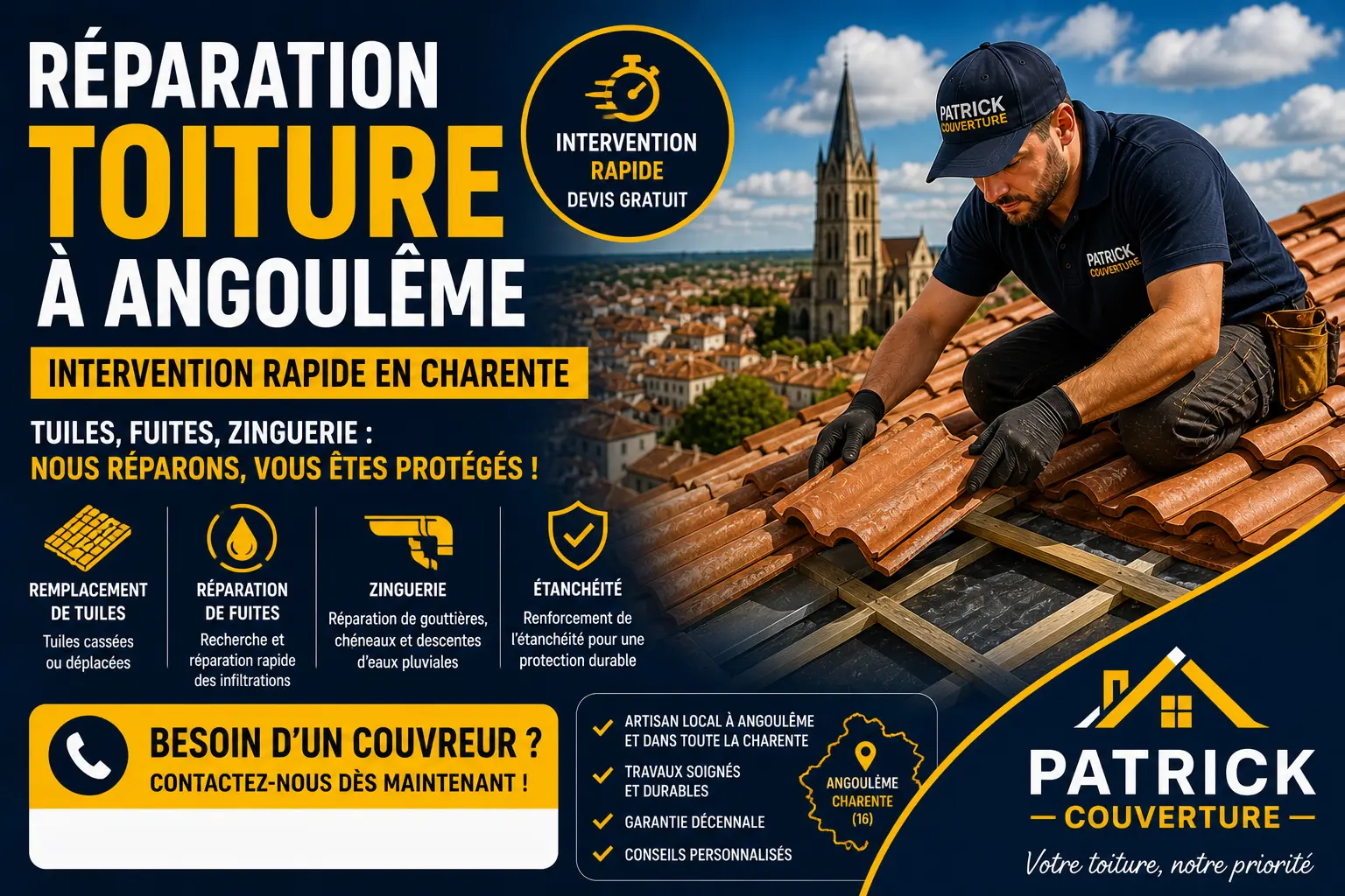 réparation toiture Angoulême couvreur intervention rapide Charente