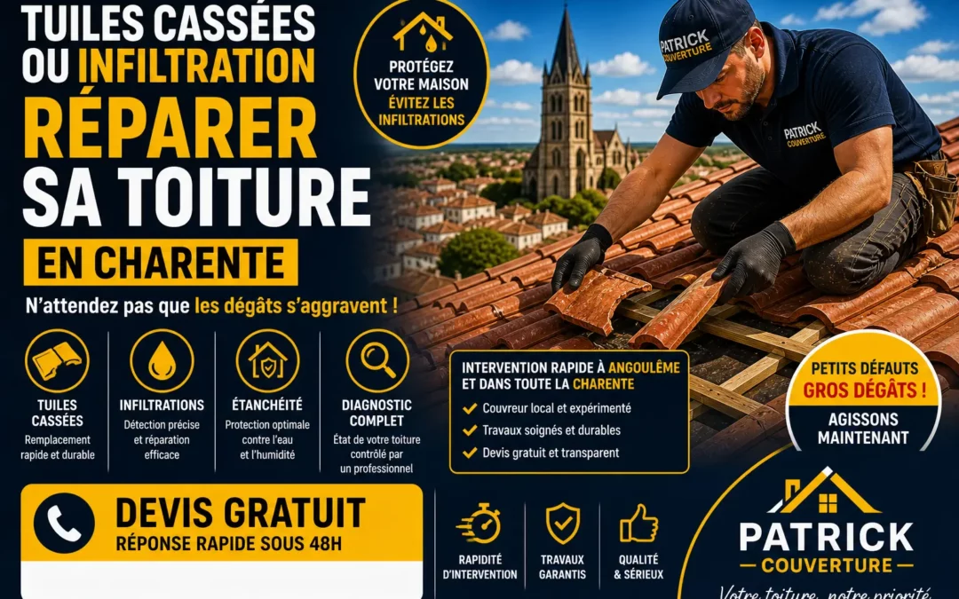 Tuiles cassées ou infiltration : réparer sa toiture en Charente
