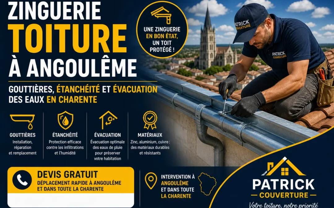 Zinguerie toiture à Angoulême : gouttières et étanchéité en Charente