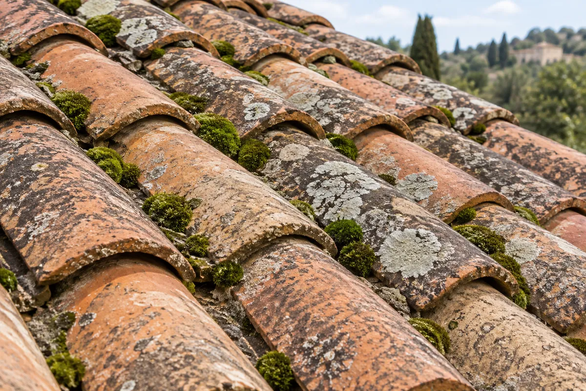 Mousse et lichen sur les tuiles à Angoulême : décrire les dépôts avant traitement